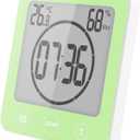 Digital Bathroom Shower Wall Clock Timer, LCD Digital Wall Clock with Suction Waterproof Temperature Humidity Gauge, Touch Screen Timer, Large Countdown Visual Timer Hanging Wall Clock (Green)