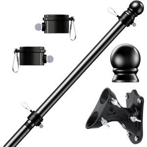 PHITRIC Flag Pole Kit, Tangle Free Spinning Stainless Steel Rustproof Flagpole for 3x5 Sports Fan Outdoor Flags for Outside House (Black, 5FT, with Bracket)