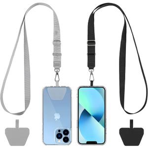 CACOE Phone Lanyard 2 Pack-2× Adjustable Neck Strap,2× Phone Patches,Universal Cell Phone Multifuctional Patch Lanyards Compatible with Most Smartphones(Black+Gray)