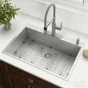 LQS Kitchen Sink Grid, Sink Protector 27 9/16" x 13 9/16" with Rear Drain Hole for Single Bowl, Stainless Steel Sink Grid, Sink Protectors for Kitchen Sinks, Sinks Bottom Grid