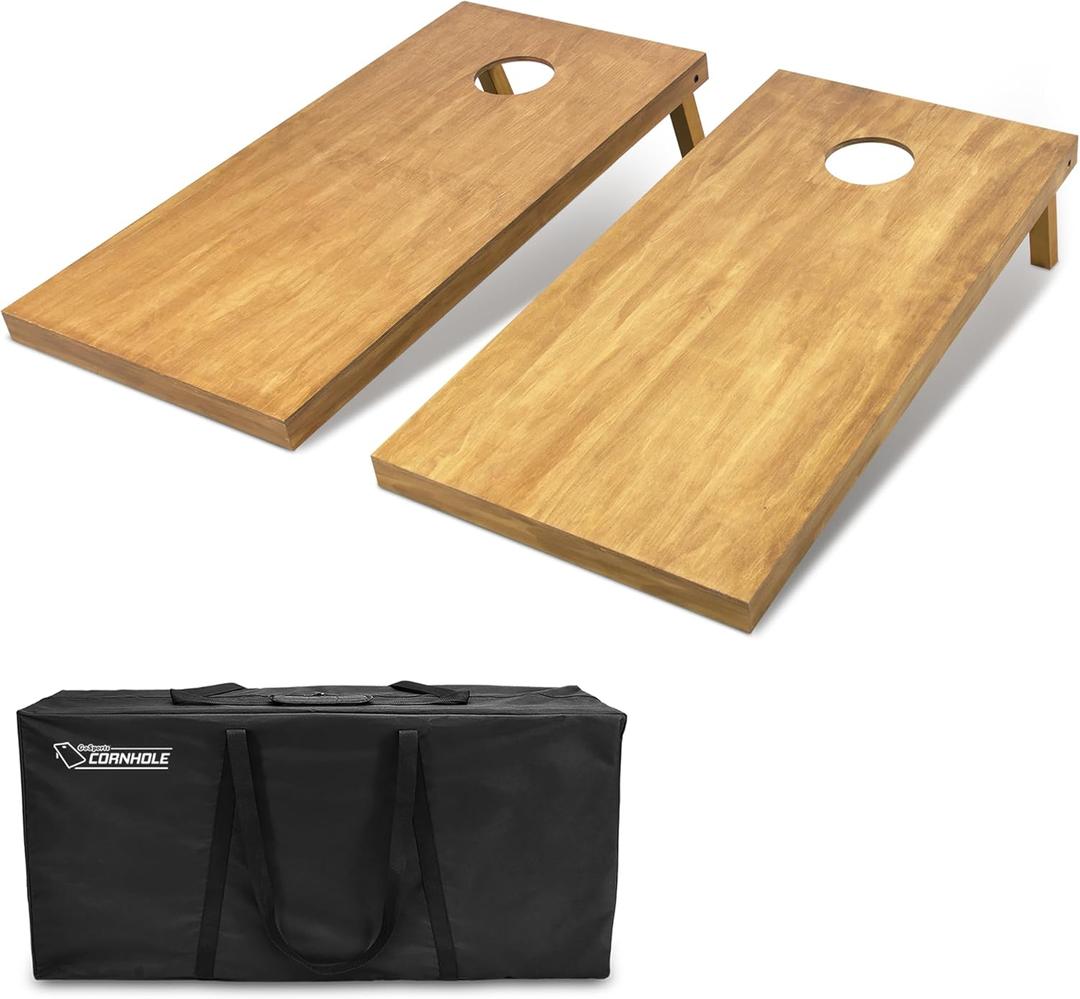 GoSports 4 ft x 2 ft Regulation Size Wooden Cornhole Boards Set with Light Brown Finish - Includes Carrying Case and Bean Bags (Choose Your Colors)