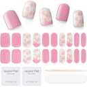 Semi Cured Gel Nail Strips|Works with Any UV/LED Lamps|20 Pcs Gel Nail Stickers|Long-Lasting Two Weeks and Easy to Apply & Remove|Rose Language