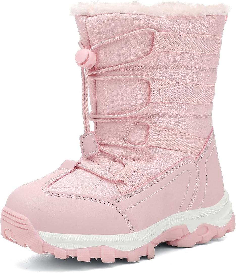 UBFEN Kids Snow Boots for Boys Girls Waterproof Warm Winter Outdoor Activities Shoes Slip Resistant Zipper Closure (Toddler/Little Kid/Big Kid) Pink Color Size US 11 Little Kid
