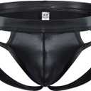 Mens Thong Underwear Elastic Low Waist Hollowed Back Men Bulge Pouch Thongs Briefs Black (L)