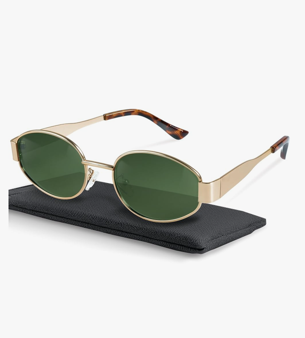 livho Retro Polarized Sunglasses - UV400 Protection, Oval Shape, Metal Frames - Matching Soft Case Inlcuded