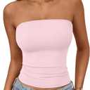 AUTOMET Womens Seamless Strapless Bandeau Tube Tops Stretchy Summer Going Out (Pink, M)