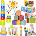 6 in 1 Montessori Toys for Babies 612 Months Stacking Block Soft Infant Ring Shape Learning Sensory Bin Pull String Teething Toy Tissue Box for Toddlers 1 2 3 Year Old Boy Girl Gift