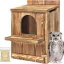 Large Owl House with Wood Shavings- Durable Carbonized Pine Wood Owl Box for Outdoors, Barred and Screech Bird Nesting Box, Easy Clean & Ventilated Design, Ideal for Barn Bird Roosting