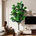 Erimda Artificial Fiddle Leaf Fig Tree 7ft with White Planter Realistic Fiddle Leaf Lyrata Plant Tall Fake Tree with Natural-Looking Leaves Fake Tree for Indoor Outdoor Home Office Decor