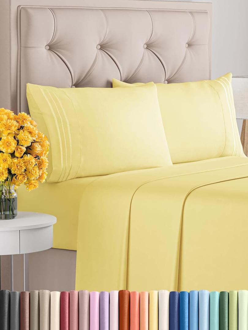 Queen Size 4 Piece Sheet Set - Comfy Breathable & Cooling Bed Sheets Set - Hotel Luxury Bedding for Women, Men, Kids & Teens - Deep Pockets, Easy Secure Fit, Soft and Wrinkle Free - Oeko-Tex - Yellow (40 - Yellow)