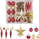 50pcs Red Gold Christmas Ball Ornaments Set, Shatterproof Christmas Tree Decorations Balls, Bolas De Navidad, Christmas Baubles, Champagne Gold Christmas Decorations Indoor for Home Party Gift