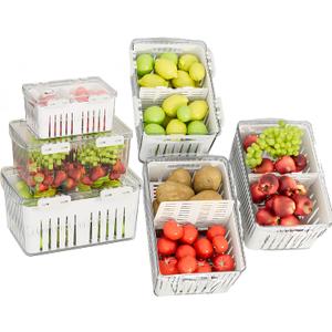 Large Fridge Organizer Bins, Fridge Fruit Storage Containers with Removable Colander, BPA-Free, for Keeping Meat, Vegetable, Egg & Fruit Fresh (3 Packs)