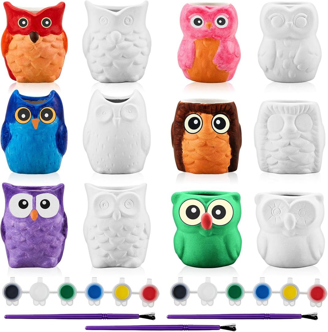 Tanlade 12 Set Paint Your Own Ceramic Planters Mini Owl Ceramic to Paint Succulent Pots 2.5 Inch Bisque Ceramics Unpainted with Drainage Hole Ready to Color Classroom Craft Project Activity