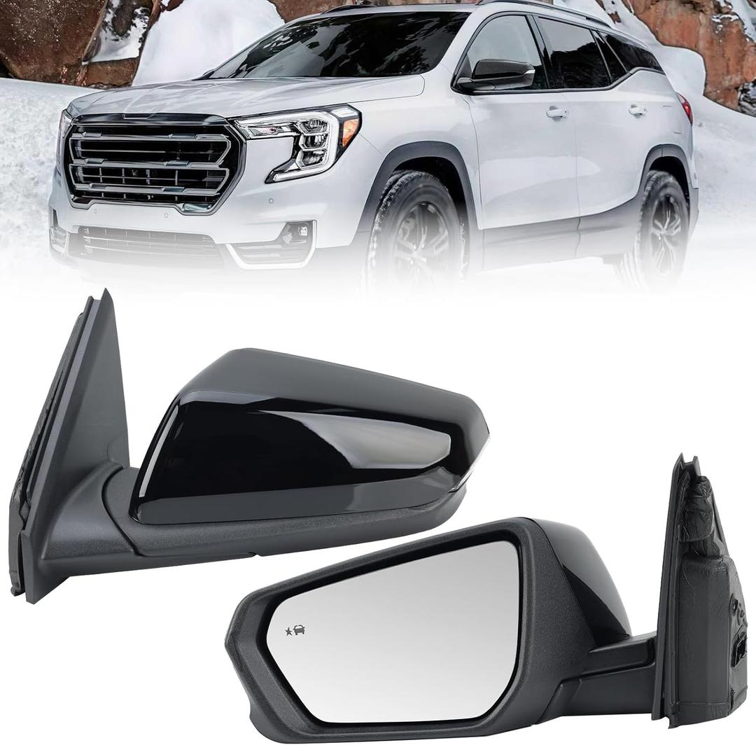 Driver Side Mirror Compatible with 2018-2024 Chevy Equinox GMC Terrain with Heated Blind Spot Detection Turn Signal Power Glass Manual Folding Left Mirrors Black (8 Pins)