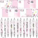 24 Pcs Paris Notepads with Pens Cute Self Stick Notes Pens Christmas Gifts Set for Lover Sticky Notes Ballpoint Bulk for Traveler Birthday Christmas Party Gifts(Pink)