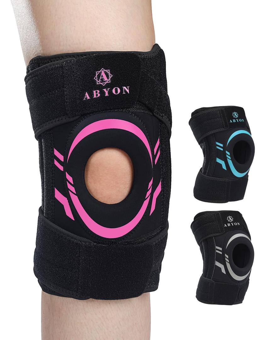 ABYON Knee Brace for Pain Relief, Meniscus Tear, Arthritis, ACL and Joint Support  Open Patella Dual Side Stabilizer Knee Support with Medical-Grade Compression for Men and Women - Please Check How To Size Video (Medium, Black-Pink)
