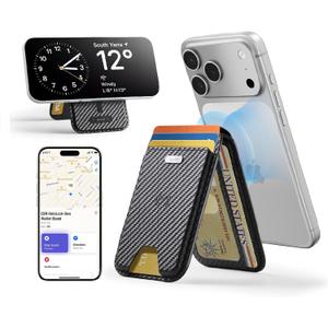 ESR Geo for MagSafe Wallet w Full Find My Functionality, 5 Card Holder, RFID Blocking, Adjustable Stand, Magnetic Wallet for iPhone 17e/17/16/15/14/13/12 Series, Not for 13/12 mini, Black Carbon Fiber