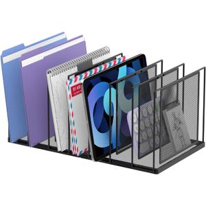 File Organizer for Desk, 7-Section Vertical File Sorter, Paper Holder Organizer Standing Metal File Folder for Office Home Classroom, Black