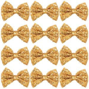 12 Pieces Sequin Bows for Girls 4.7" Large Cheer Hair Bow with Alligator Clips Hair Accessories for Kids Toddler Cheerleaders Teen Girls College Sports (Gold)