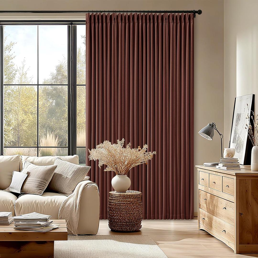 Maroon Blackout Pinch Pleated Linen Curtains 105 Inches Long for Living Room 2 Panels Thermal Insulted Dual Layer Drapes Ceiling Floor 105 Inch Window Curtains Bedroom Chestnut Reddish Brown, Size: 40"W x 105"L