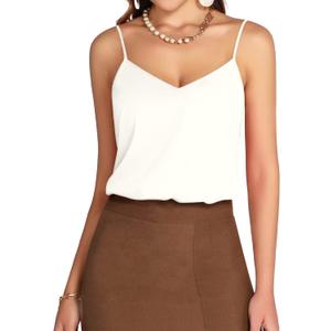 MANGOPOP Women's Bodysuit V Neck Spaghetti Strap Tank Tops Cami Backless Sleeveless Loose Fit Blouse Body Suits Sexy Casual