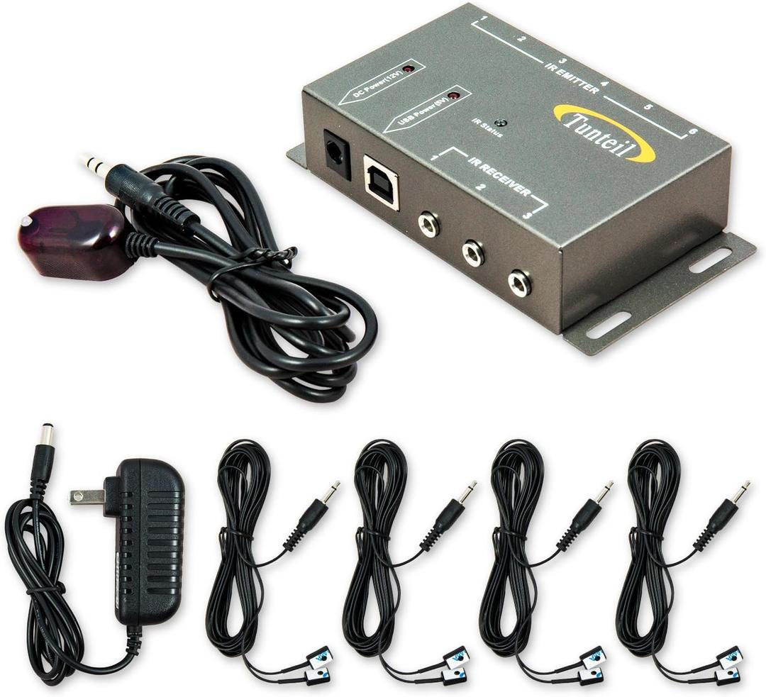 IR Remote Control Repeater, Remote Control Repeater Extender Emitter Kit Control up to 8 Hidden A/V Devices Like Cable Boxes, Xbox One, Roku, Apple TV, Nvidia Shield and so on(Black)