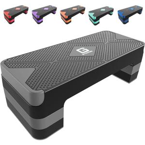 Aerobic Exercise Step, Adjustable Aerobic Stepper for Exercise, Workout Step Platform for Step Up, 26.5" Step Deck with 4 6 8 Adjustable Height Risers, Women Home Gym Cardio Fitness (Gray)