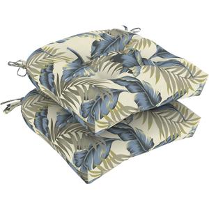 DYTXIII Set of 2 Outdoor Chair Cushions 19"x19"x4", Water Repellent Tufted Patio Seat Cushions with Ties, Thick Replacement Pads for Wicker Dining Chairs, Patio Furniture, Lush Palm Blue