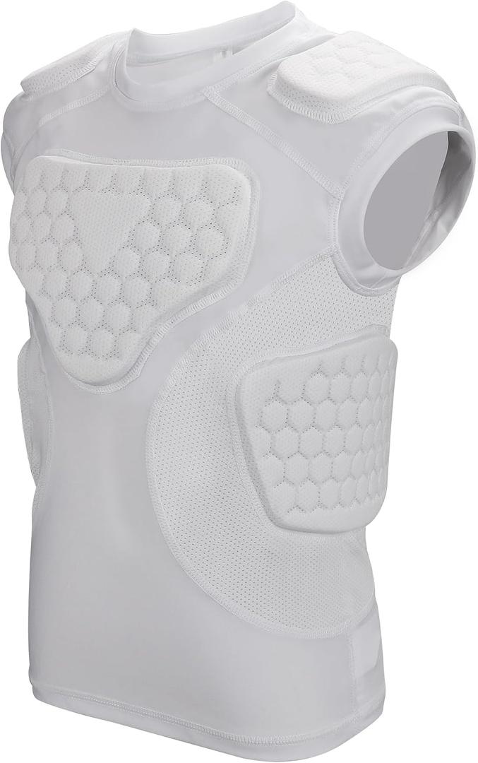 Youth Football Padded Shirt, Chest Rib Protector, Compression Padded Vest with 5-Pad for Sports Paintball Football Baseball Lacrosse Large