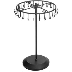 Rotating Necklace Holder Jewelry Organizer Display Stand 14-Inch with 23 Hooks Black, short-black, 8.27*5.9*13.8inch (HS01)