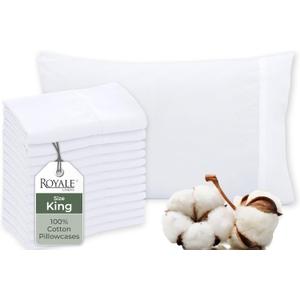 Royale Linens White Cotton Pillow Cases King Size Set of 12 - Bed Pillow Covers - 100% Cotton Pillowcases - Soft & Cooling - Envelope Closure - Hotel Quality Bulk Pillowcases 20" x 40"