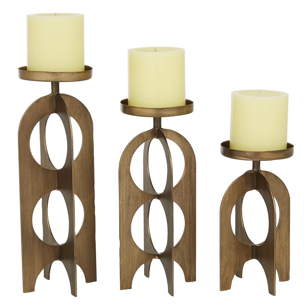 Deco 79 Metal Handmade Decorative Candle Holder Pillar Candle Stand, Set of 3 Candlestick Holder 7", 9", 11"H, Gold