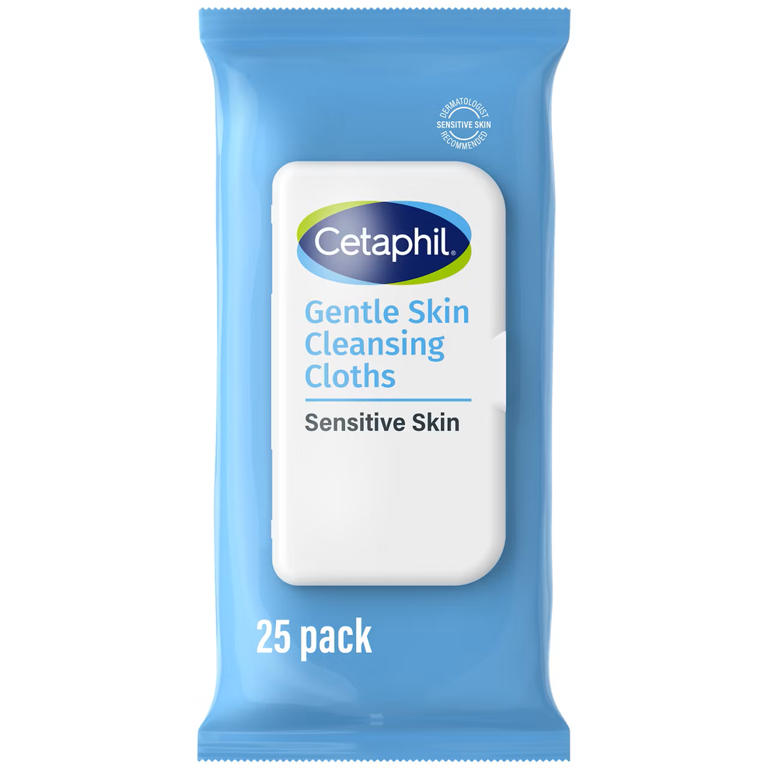 Cetaphil Face and Body Wipes, Gentle Skin Cleansing Cloths, 25 Count for Dry, Sensitive Skin, Flip Top Closure, Great for the Gym, Travel, in the Car, Hypoallergenic, Fragrance Free
