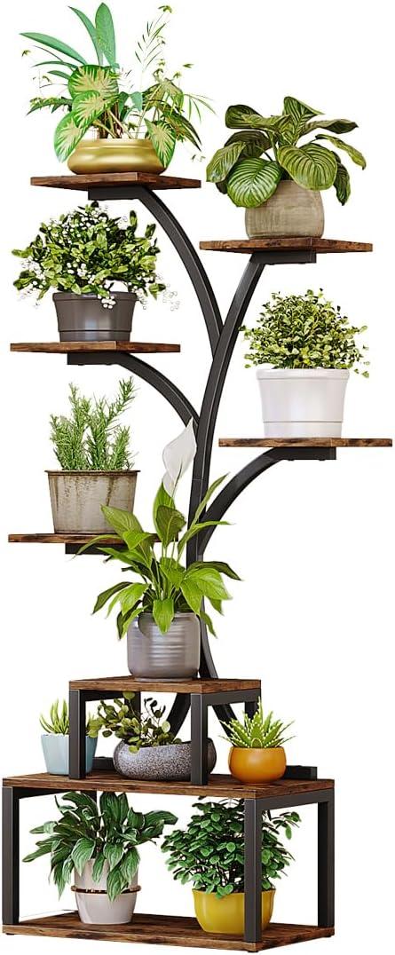 LINZINAR Plant Stand Indoor outdoor Tall Shelf for Multiple Flower Holder Display Tree-Shaped Rack for Home Living Room Metal