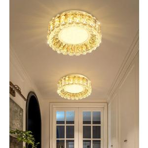 12 Inch Dimmable Crystal Chandelier Modern LED Flush Mount Ceiling Light Fixtures for Bedroom Hallway Staircase Gold
