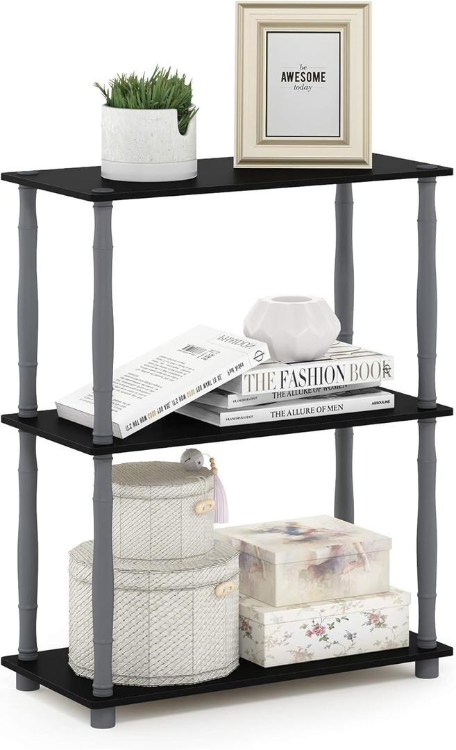 Furinno Turn-N-Tube 3-Tier Compact Multipurpose Shelf Display Rack with Classic Tube, Black/Grey