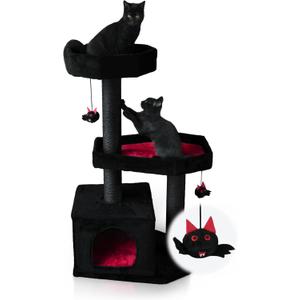 Gothic Cat Tree-Spooky Cat Tree with Coffin Bed,Cat Condo,Thick Scratching Post for Halloween