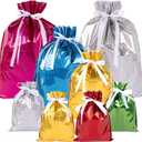 G2PLUS 20PCS Christmas Drawstring Gift Bags Assorted Sizes, Goodie Bags with Ribbon, Solid Color Aluminum Foil Christmas Bag, Present Wrapping Bag for Packages, Holidays, and Birthday Party