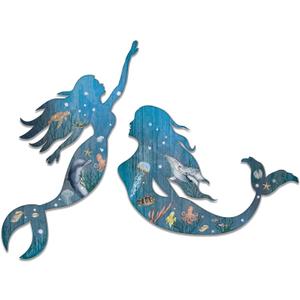 Pelopy 2 Pack Metal Mermaid Wall Art Rustic Bathroom Hanging Mermaid Wall Decor Blue Sculpture Decorations for Room Patio Swimming Pool Bathroom
