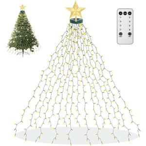 aneeway Christmas Tree Lights with Star Toppers, 410 LED Christmas Lights with 8 Modes & Memory Function, 6.6FT x 16 String Lights with Remote Control & Timing for Xmas Ornaments - Warm White
