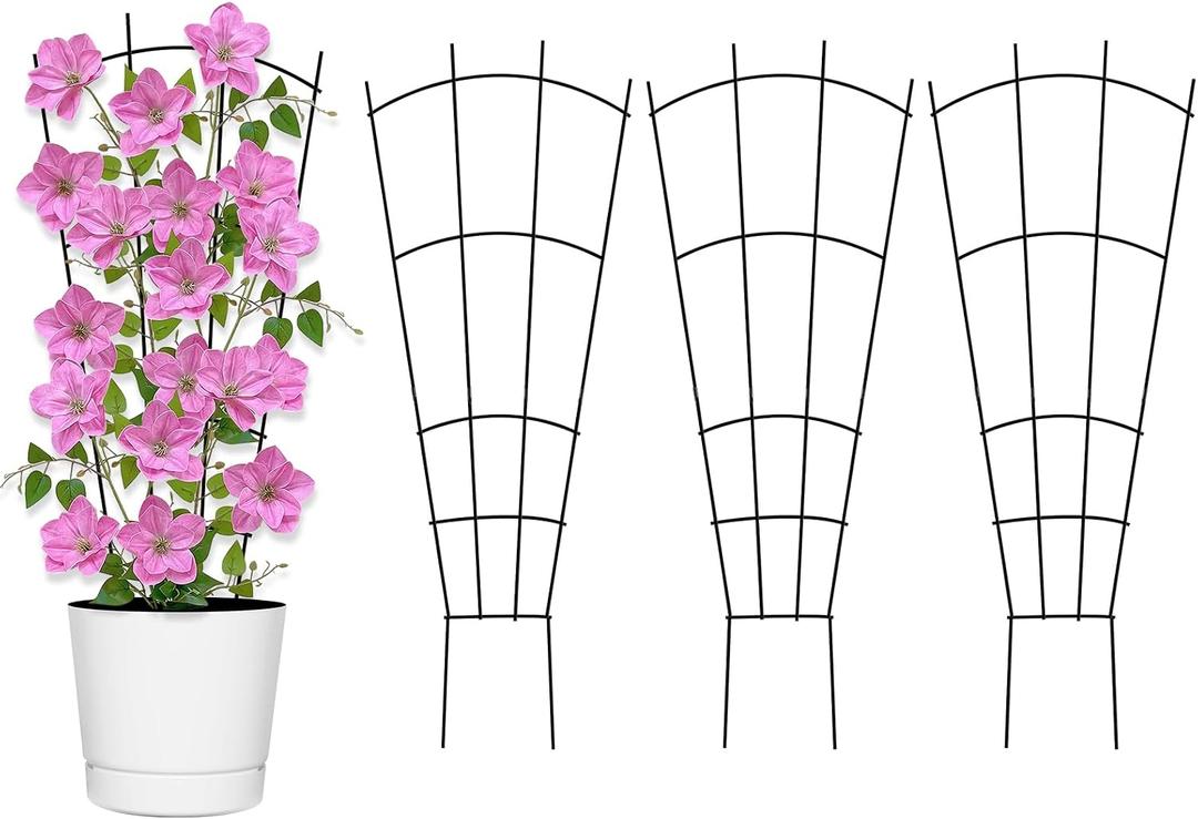 Yaocom 4 Pack 32'' Garden Trellis for Climbing Plants Outdoor Metal Trellis for Potted Plants Indoor Fan Shape Plant Support for Houseplant Flower Ivy Vine