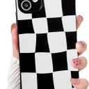 NITITOP Compatible with iPhone 11 Case Cute Aesthetic Checkerboard Larger Blocks Pattern for Women Girl Trendy Slim Fit TPU Silicone Shockproof Full Camera Protection Cover - Black and White
