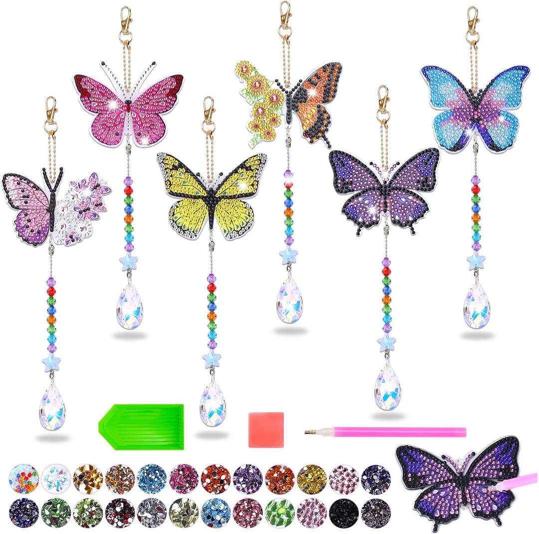 Diamond Art Kits for Kids Ages 6-12: Gifts for 7 8 9 10 Year Old Girls Teens Birthday Gifts Creative Arts & Crafts for Girls Boys DIY Wind Chime & Suncatcher Craft Kit Crystal Decor Kit Butterfly