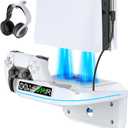 P S5 Wall Mount Kit with Cooling Fan and Charging Station Compatible with PS5/ Slim/ Pro Disc and Digital, PS Five Floating Shelf with 9 RGB Lights, P S5 Mount Behind TV, PS5 Accessories for Gaming (White)