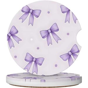 2 Pack Purple Bow Car Cup Coasters Holder Cute Car Accessories Girls Women