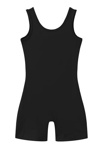 LUOUSE Skinny Girls Gymnastics Leotards Toddler Scoop Neck With Shorts, Little Kids Slim Dancewear Workoutwear Unitards Biketards Black 10-11 Years