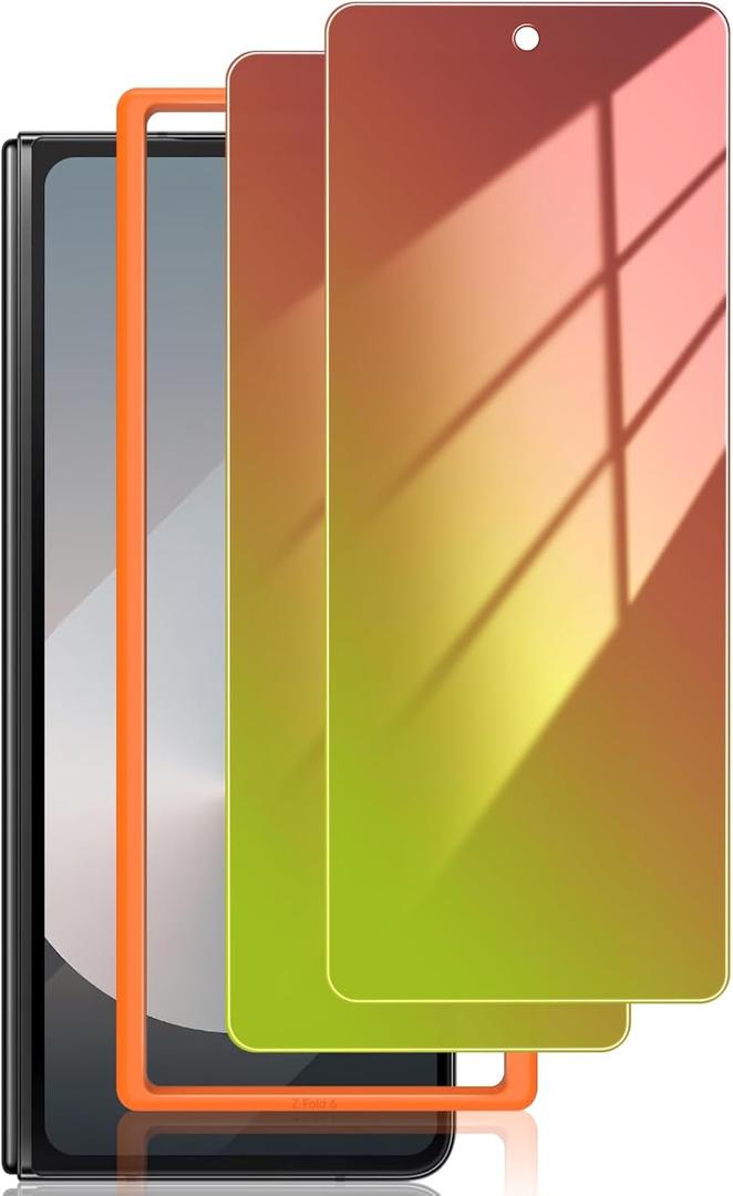 LYWHL 2-Pack Samsung Galaxy Z Fold 6 Privacy Screen Protector, Gradient Colorful Anti Blue Light Tempered Glass Front Screen Protector with Alignment Frame, Bubble Free Sensitive Touch