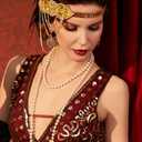 BABEYOND 1920s Accessories for Women - Flapper Headpiece Feather Great Gatsby Accessories for Women Pearl Necklace Gloves (Black Gold)