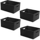 BINO Plastic Basket, Medium - Black, 4 Pack, The Stable Collection, Multi-Use Storage Basket, Rectangular Cabinet Organizer, Home & Office Storage Organizer, Baskets for Bathroom Organizing
