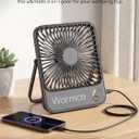Warmco 10000mAh Portable Travel Fan 7-inch, Max 24H Runtime, Ultra-thin Quiet Rechargeable Battery Operated Desk Fan with Digital Display for Camping, Office, Bedroom, Cruise Essentials